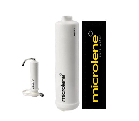 White water filter with 'microlene' branding on a white background