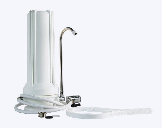 White water filter with hose on a white background