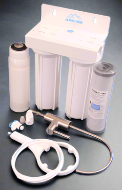 twin underbench water filter kit with tap and connection fittings