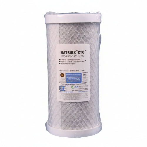 Filter cartridge with 'Matrixx CTO' branding on a light blue background