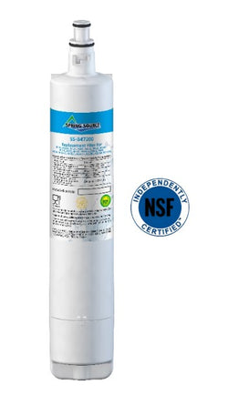 Water filter cartridge with NSF certification logo on a white background