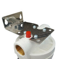 Mechanical valve component with metal bracket on a white background