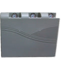 Gray rectangular device with three pressure gauges on a white background