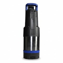 Black and blue cylindrical device on a white background