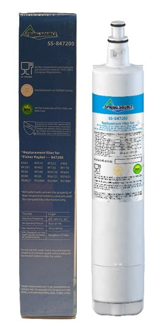 Water filter cartridge with packaging on a white background