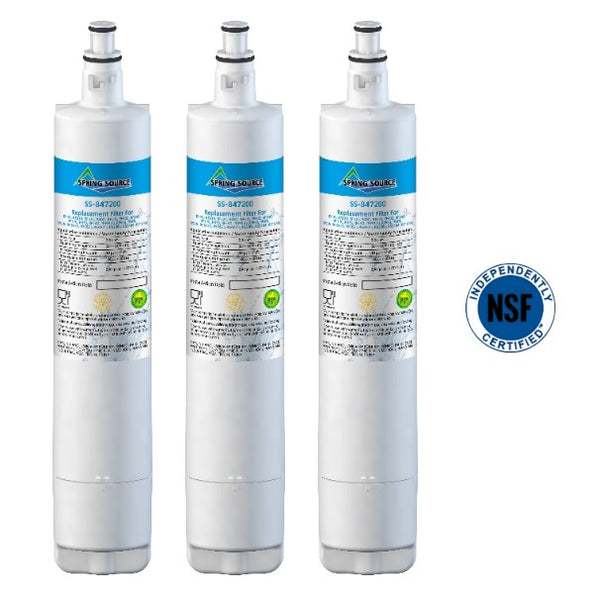 Three Spenta Marine water filters with NSF certification logo on a white background