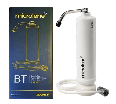 microlene benchtop water filter with hose and diverter valve and original packaging