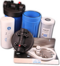 Collection of water filtration components with 'Alpine Pure' branding on a white background