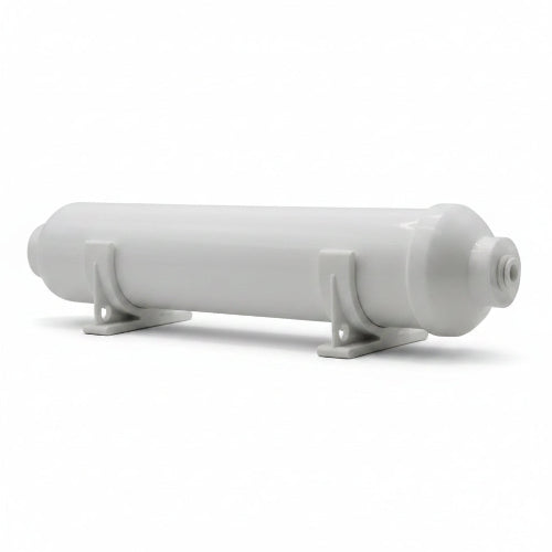 White cylindrical filter on a white background