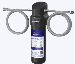 Aquano water filter cartridge with hoses on a white background