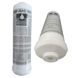 White water filter cartridge with text on a white background