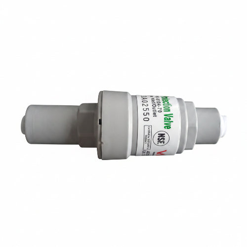 A white pressure limiting valve with 1/4 inch quick connect fittings, labeled with '350KPA' and '20A27402'.