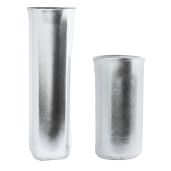 Two metallic silver tumblers on a white background