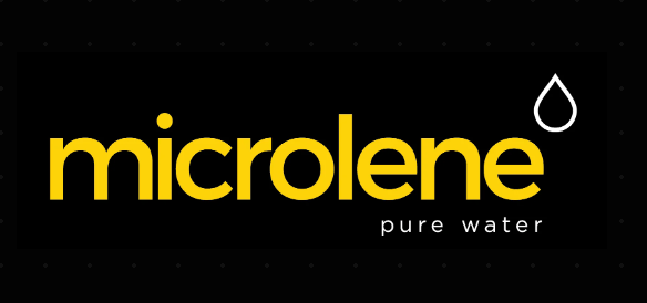 Microlene pure water logo with yellow text on a black background