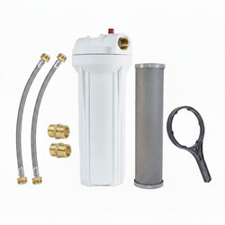 ware filter and fixtures with a carbon filter on a white background
