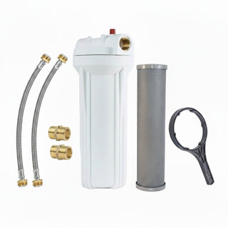 ware filter and fixtures with a carbon filter on a white background