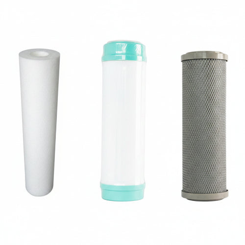 Three cylindrical filters on a white background