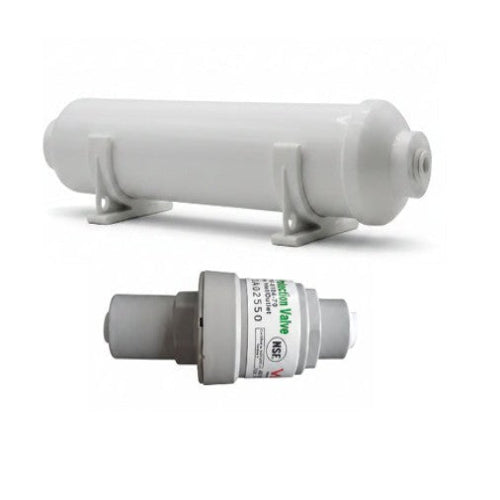 White cylindrical filter and valve on a white background