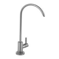 A modern stainless steel water filter faucet with a high-arc curved spout and a single lever handle, shown against a plain white background.