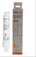 Electrolux replacement water filter with packaging and stickers on a white background