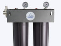 Aquano water filter system with two cylindrical filters on a white background