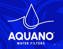 Aquano water filters logo on a blue background