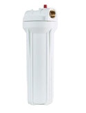 White water filter housing with brass fitting on a white background