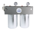 Metallic water filter with 'Aquano' branding on a white background