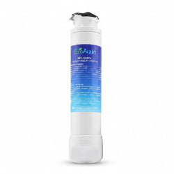 White water filter cartridge with blue label on a white background