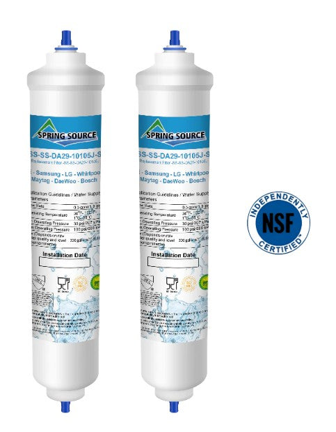 Two Spring Source water filters with NSF certification logo on a white background