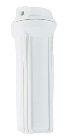 White cylindrical filter housing on a white background