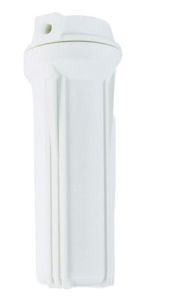 White cylindrical filter housing on a white background