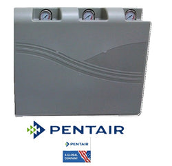 Gray rectangular device with three gauges on a white background, featuring Pentair logo.