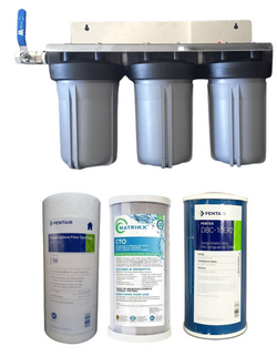 triple stage home water filter system with 3 different filter cartridges