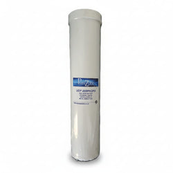 A single white cylindrical water filter cartridge standing upright on a white background, with a blue and white label in the center reading PureZones.