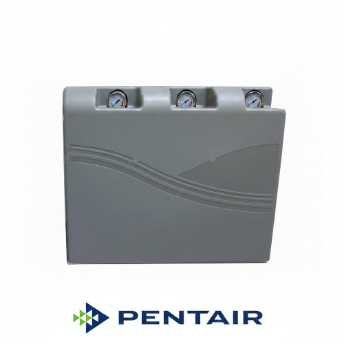 Gray water treatment device with Pentair logo on a white background