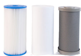 Three cylindrical filters with different designs on a white background