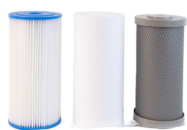 Three cylindrical filters with different designs on a white background