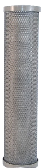Cylindrical filter cartridge with pleated design on a white background