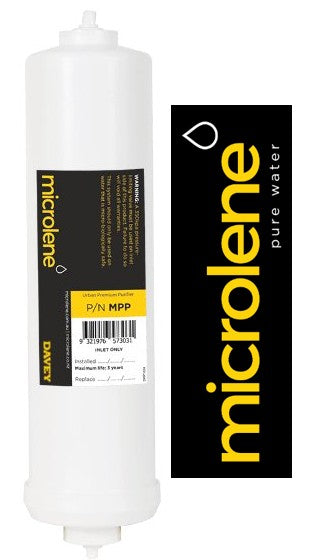 White water filter cartridge with Microlene branding on a white background