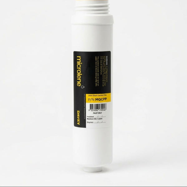White water filter cartridge with Microlene branding on a white background