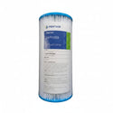 Pentair Pentek 20PP10BB filtered cartridge, a cylindrical replacement filter with white pleated media and blue plastic end caps, shown on a white background.