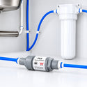 PLV with blue tube and a wite mounted water filter single housing underbench