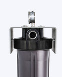 Metallic cylindrical filter with a gauge on a white background