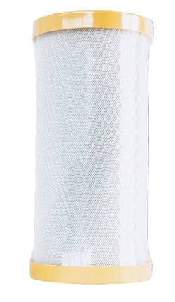 Air filter with yellow top and bottom on a white background