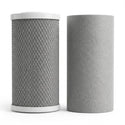 Two cylindrical filters on a white background