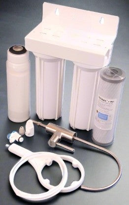 twin underbench water filter kit with tap and connection fittings