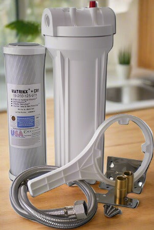 complete parts of an underbench water filter kit for faucet 