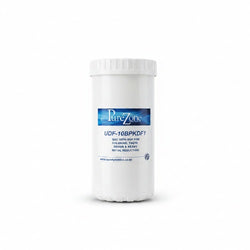 White container with a blue label on a white background