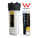 Two water filters with labels and a WaterMark logo on a white background